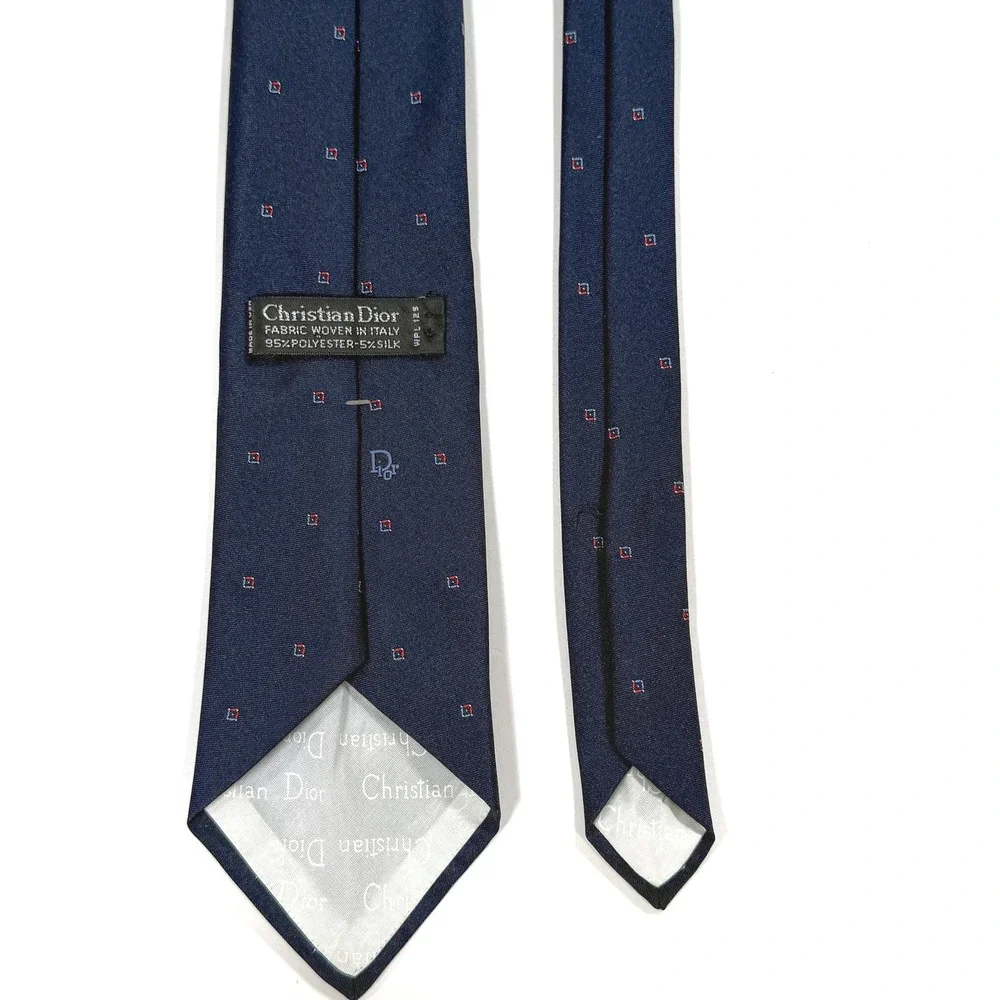 Christian Dior Navy Blue Geometric Logo‎ Necktie Made in Italy Width: 3